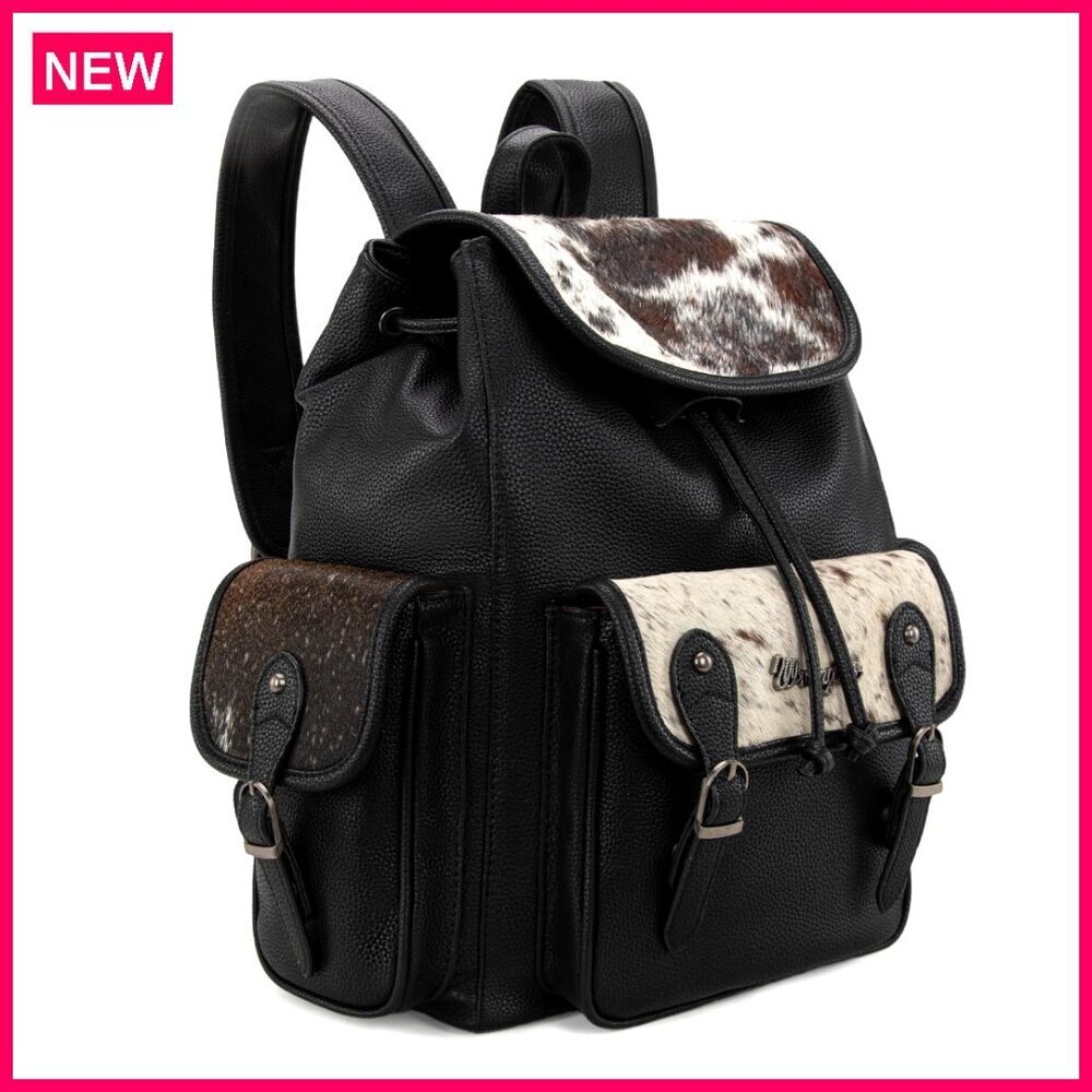 Genuine Hair-On Cowhide Laptop Backpack, Adjustable Straps, Multiple Pockets